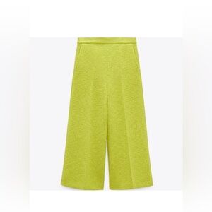 Zara Lime Green Textured Culottes, Size Small